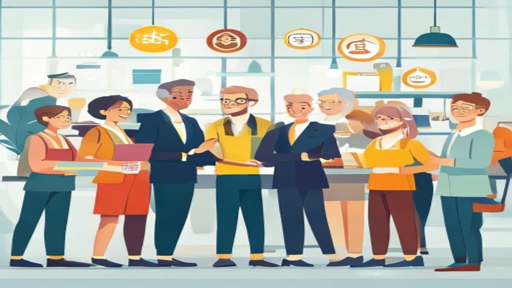 An illustration depicting a diverse group of people (workers, elderly individuals, families) interacting with friendly and professional staff inside a bright, modern office. Icons representing legal, financial, and social services (e.g., a gavel, a euro symbol, a pension graph, a passport) are subtly integrated into the background or around the service desks. The style should be clean, flat design with a professional color palette.